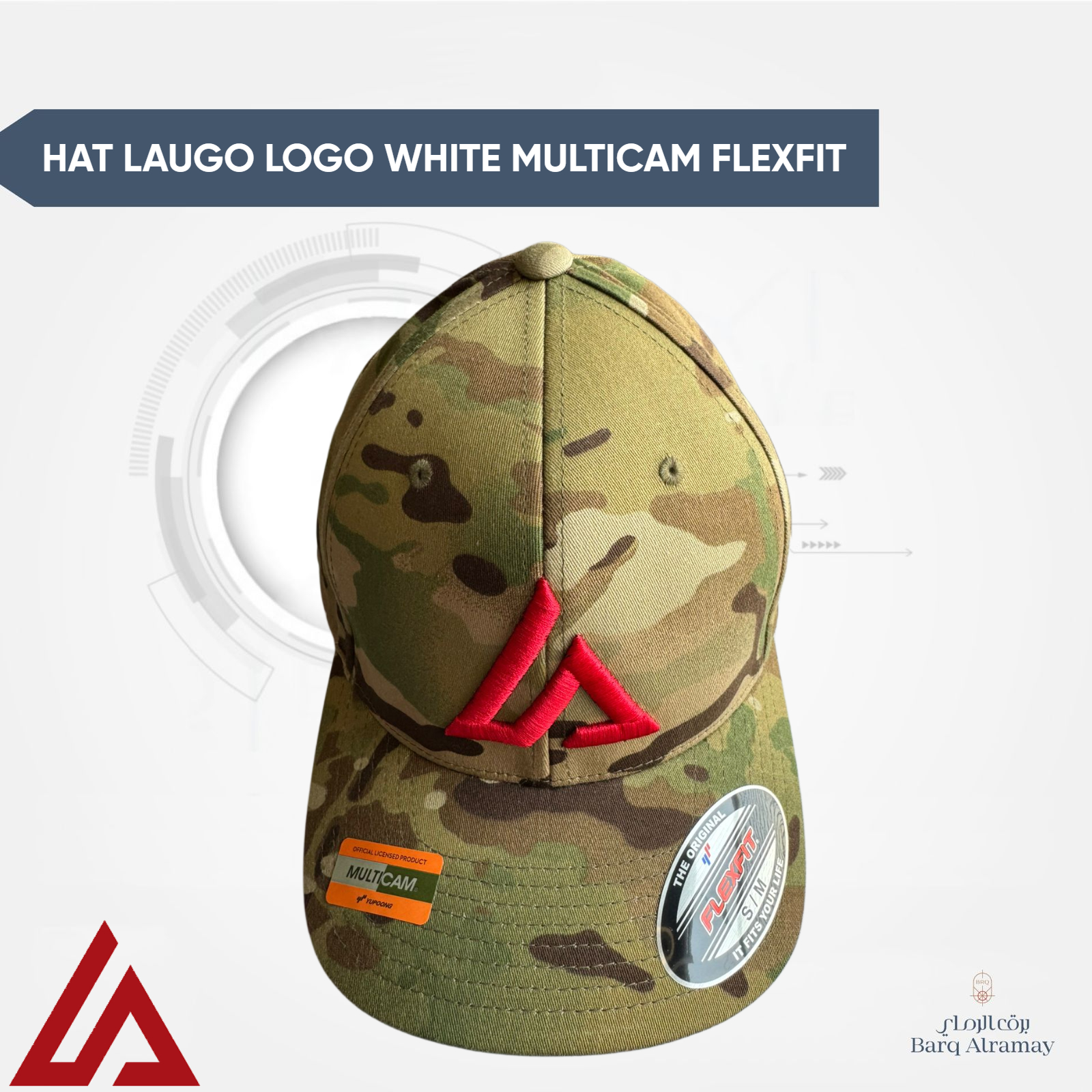Hat LAUGO Logo White Multicam Flexfit (L/XL) ( كاب ألين مقاس L/XL )