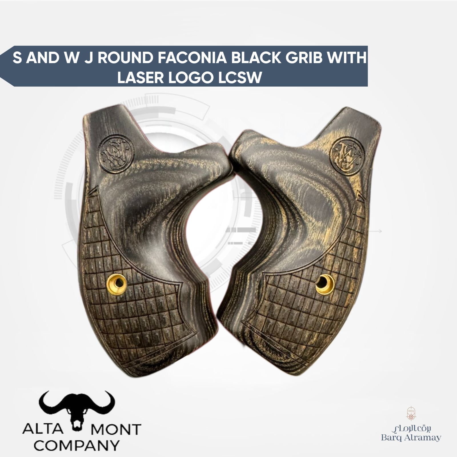 S AND W J ROUND FACONIA BLACK GRIB WITH LASER LOGO LCSW FA 08-مقبض مخصص لمسدسات سميث